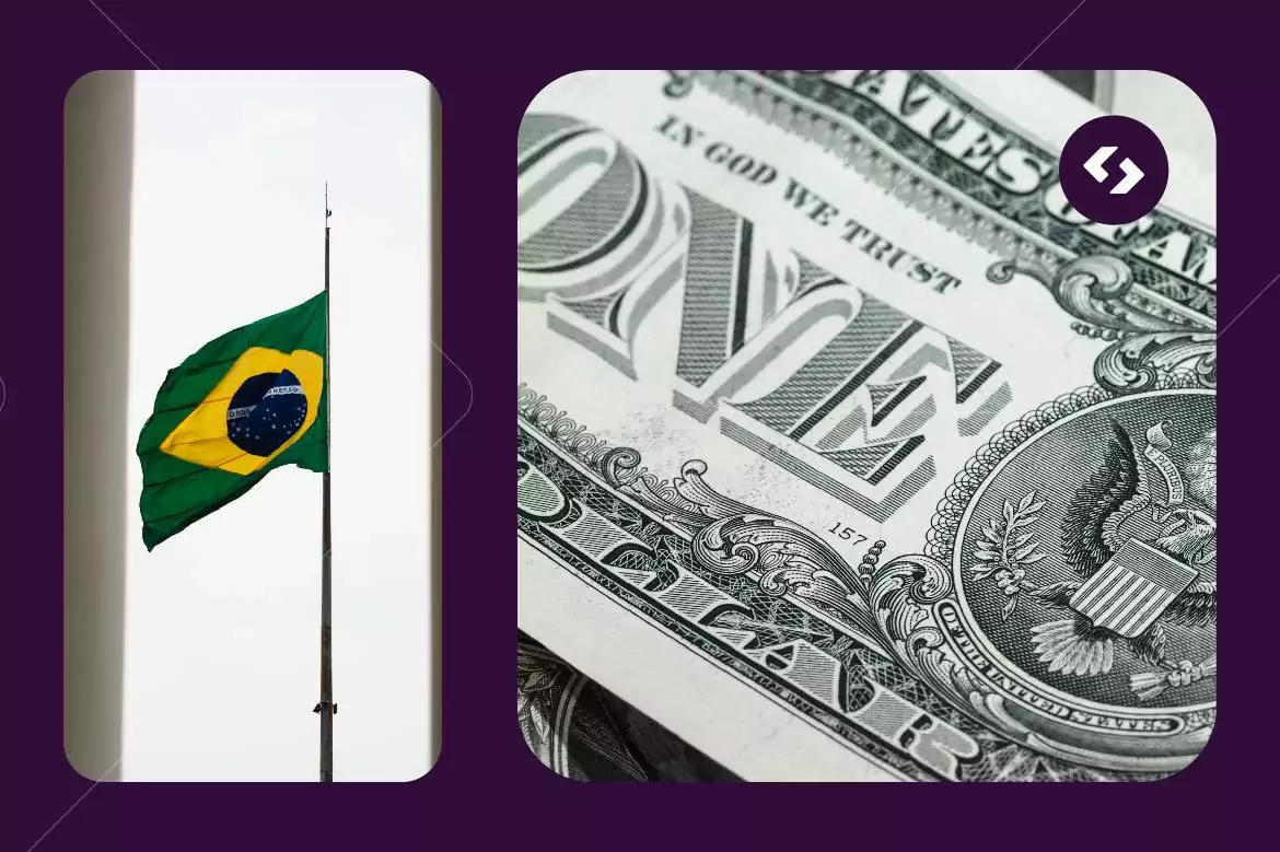 Bandeira do Brasil e nota de dólar